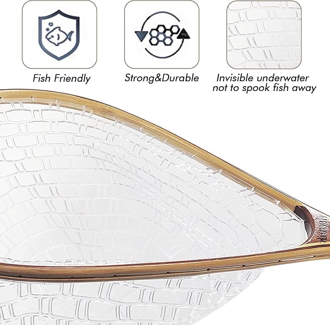 Riverruns Fly Fishing Net Landing Net Wooden Net Soft Rubber Mesh Trout Net Freshwater Saltwater Fishing Net with Safety Cord Net Gifts for Father Men