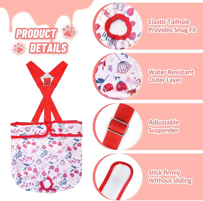 Female Dog Diapers 3 Pack Washable Dog Diapers Female Dog Diaper that Stay on Dog Diaper Female with Suspenders Reusable Doggie Diapers for Heat, Incontinence and Puppy Training (Small)