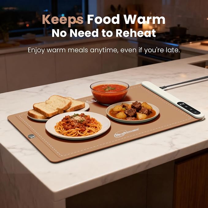 Warming Mat for Food, 24"x15" Food Warming Mat 6 Temperature & 6 Timer Settings Upgrade Graphene Fast Full Surface Heating-Versatile Food Warmer for Gatherings, Parties, Everyday Use-Light Caramel