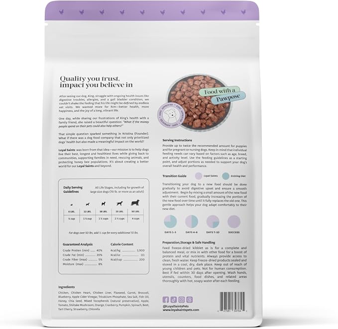 Human Grade Freeze Dried Raw Dog Food, Cage-Free Chicken, Made in USA with USDA Organic Produce, High Protein, Grain Free, Complete Meal or Topper for All Breeds, 5 oz