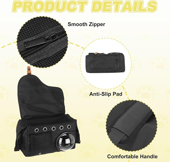 Bubble Cat Carrier, Travel Pet Carrier Soft Sided Breathable Cat Carrying Case for Kitten Small Dogs Up to 14.3 lbs (Black), Intended for Hiking/Camping/Traveling