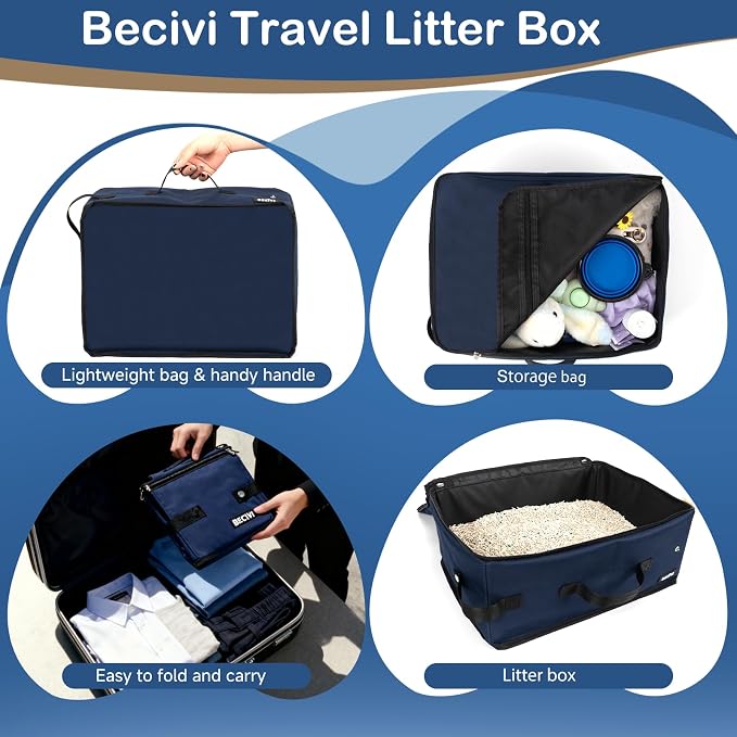 Portable Cat Travel Litter Box with Lid and 10 Pcs Disposable Liner Bags,Dog Purse Carrier for Small Dogs Cats Rabbits Up to 13lbs