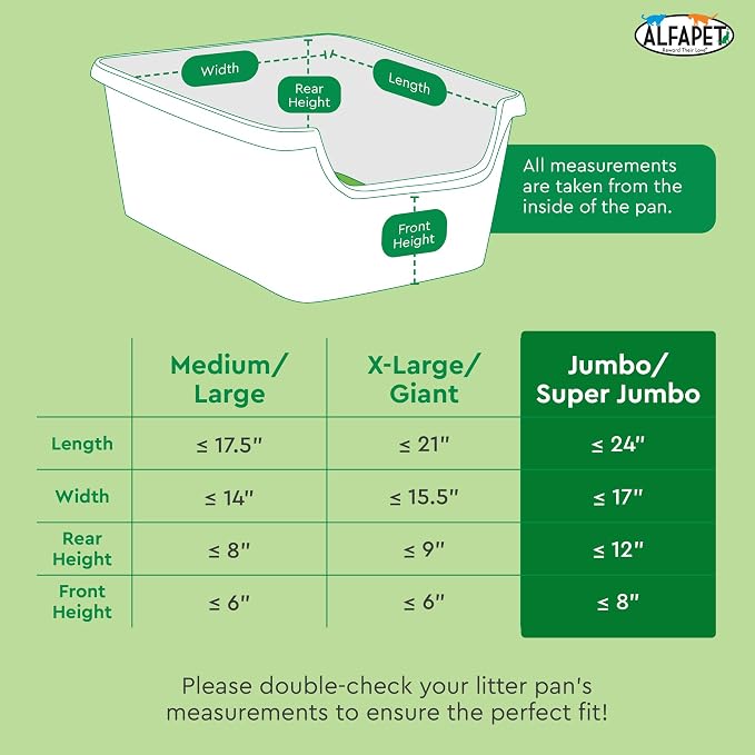 Alfapet Elastic Cat Litter Box Liners - Super Jumbo 15Count - Tear-Resistant Cat Litter Bags, Waterproof Kitty Litter Liners - Fits Litterbox Pan Sizes X-Giant, Jumbo, 42" x 20" x 2 MIL 30 lb Capacity
