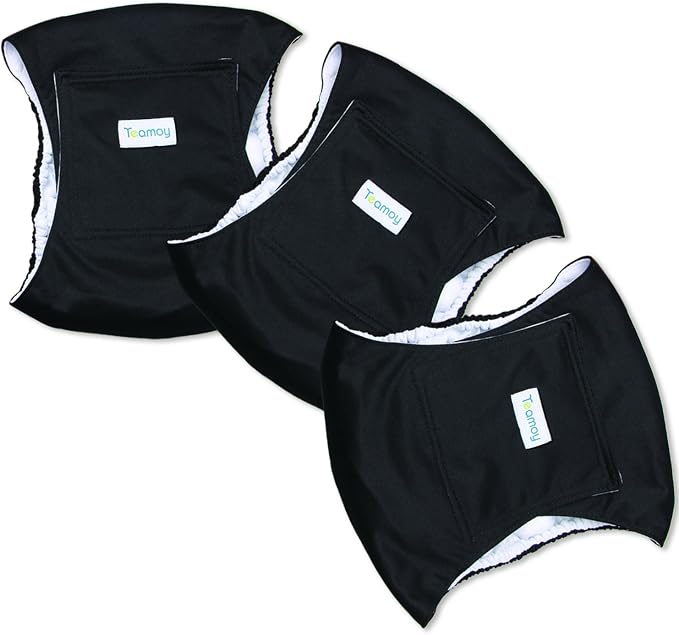 Teamoy 3 Pack Male Dog Diaper Wrap, Washable Puppy Belly Bands, Super-Absorbent and Comfortable(L1,16-20" Waist, Black)