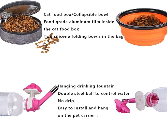 Pet Travel Carrier with Wheels, Pet Rolling Carrier Backpack for Dogs and Cats, Cat Luggage Bag, Includes 1 Cat Food Travel Box, 1 Cat Litter Box, 1 Water Bottle, 2 Collapsible Travel Dog Bowls