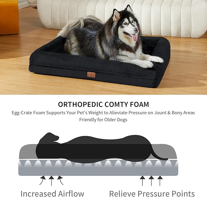 Yiruk Jumbo Dog Bed for Extra Large Dogs, XXL Waterproof Dog Bed with Removable Washable Cover, 4-Sides Bolster Support Pet Couch Sofa with Non-Slip Bottom, Black