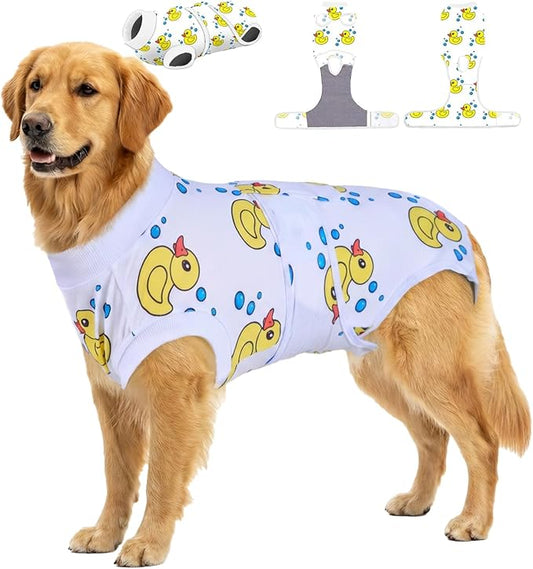 PetWarm Dog Recovery Suit After Surgery, Recovery Suit for Female Male Dogs, Dog Bodysuit for Abdominal Affected Areas Sensitive Skin Areas Substitute E-Collar and Cone, Duck Pattern, White, 2XL