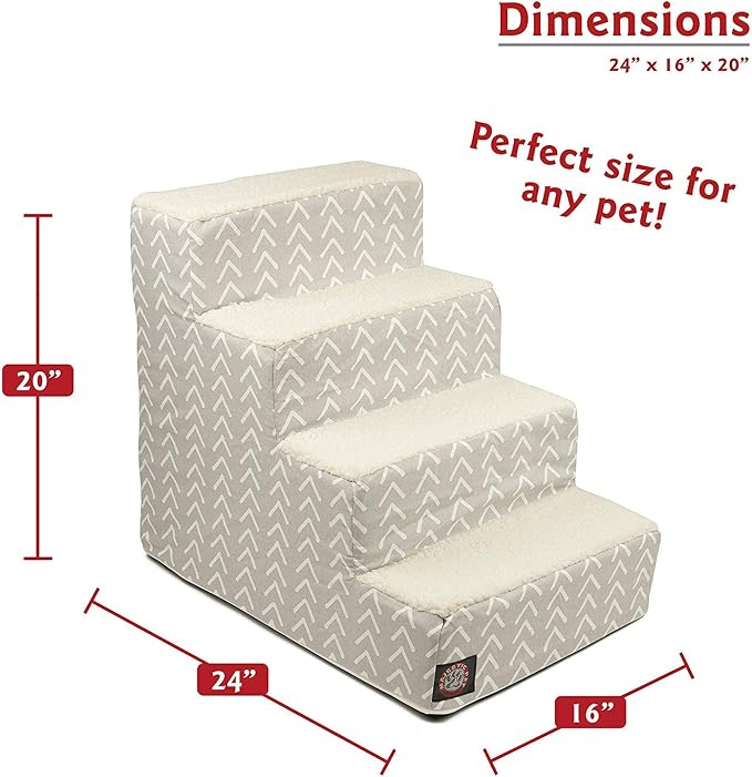 Majestic Pet 4 Step Portable Dog Stairs for Small Dogs to get on Bed Supports 250 lbs or Less – Dog Steps for High Bed with Machine Washable Cover –Pet Stairs for Cats Boho Arrow Light Gray