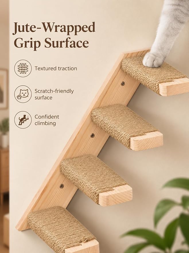 Cat Wall Furniture Set, 2PCS Cat Shelves & 2PCS 4 Steps Wall Shelves Stairs Tower Climbing Scratching Perches for Climbing Sleeping, Playing