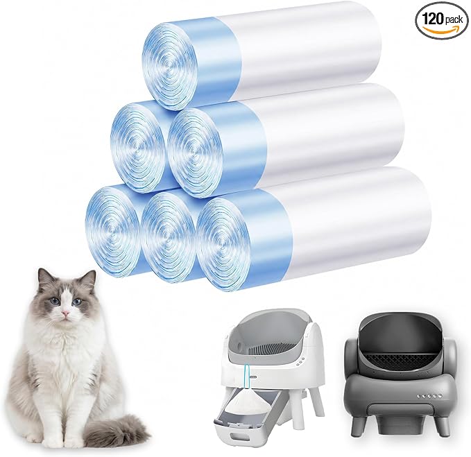 Cat Litter Bags 120 Count,26.37"x15.74" Drawstring Closure Litter Box Liners for Automatic Litter Box,Heavy Duty Cat Poop Bags,Thick Tear-Resistant Waste Bags for Self-Cleaning Box Replacement