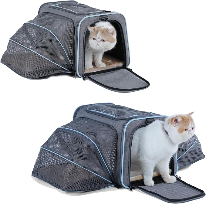 Petsfit Expandable Cat Carrier Dog Carriers,Airline Approved Soft-Sided Portable Pet Travel Washable Carrier for Kittens,Puppies,Removable Soft Plush mat and Pockets,Locking Safety Zippers