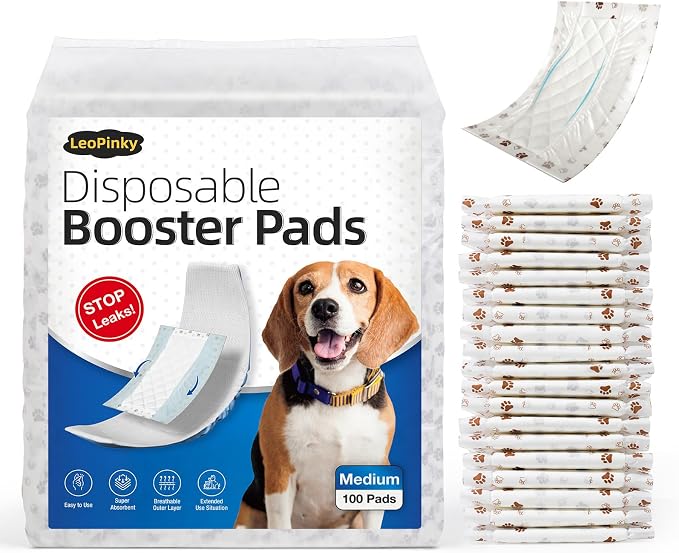 Disposable Dog Diaper Booster Pads M - 100 Count, Dog Diaper Liners for Male and Female Dogs, Inserts Fit Most Puppy Diapers - Pet Belly Bands and Male Dogs Wraps
