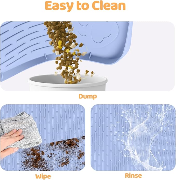 Cat Food Mat, 40" x 28" Cat Litter Mat Extra Large Silicone Pet Feeding Mat with Raised Edge Pet Placemat for Food and Water Bowl Non-Slip, Easy to Clean, Floor Protection (Blue)
