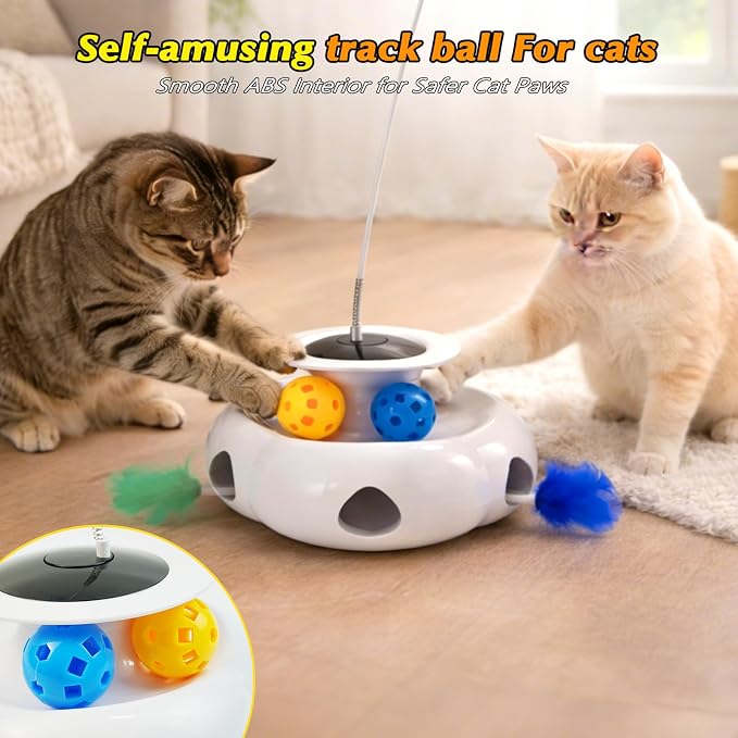 3-in-1 Interactive Cat Toy with Remote Control, Automatic Feather Teaser & Rolling Ball Track, Smart Cat Toy for Indoor Cats, Multi-Play Cat Enrichment Toy for Exercise & Boredom Relief