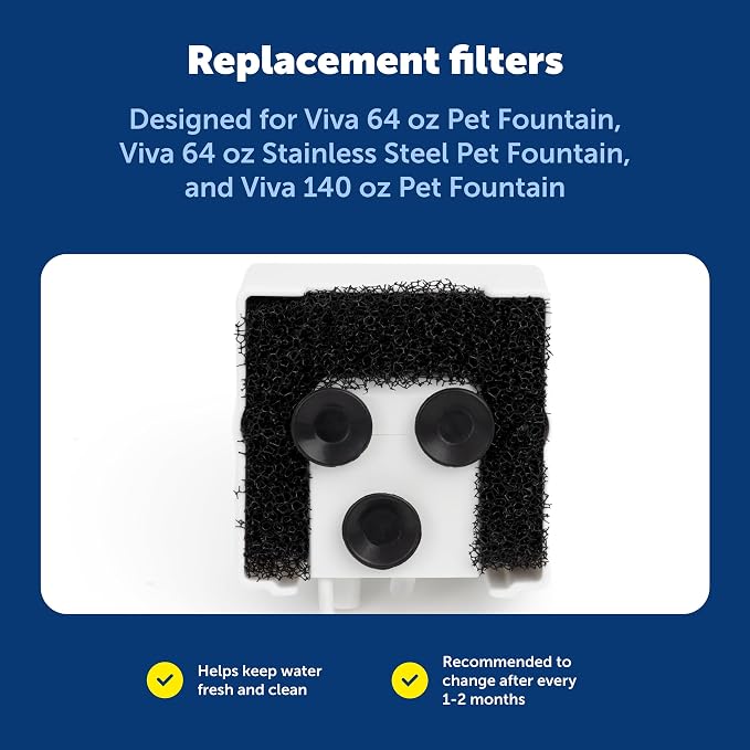 PetSafe Foam Filters for Cat and Dog Fountains, 2-Pack, Replacement Filters for Viva Pet Water Fountains for Cats and Dogs - PAC00-17960