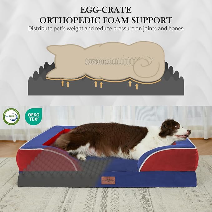 Comfort Expression Orthopedic Dog Bed for Extra Large Dogs 45x35 Inch, Waterproof Egg Crate Foam XL Pet Bed with Bolsters, Dog Couch with Washable Cover & Non-Slip Bottom, American Flag 4