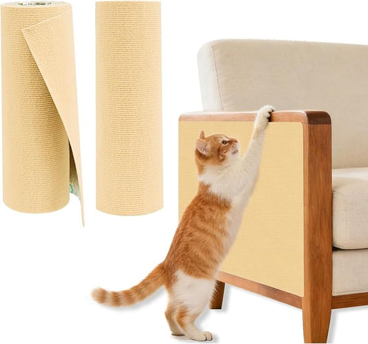 2 Pcs Khaki Cat Scratch Mat, 78.7"x15.8" Self-Adhesive Cat Carpet, Trimmable DIY Cat Scratch Pad for Furniture, Couch Protector from Cats, Sofa Protector for Cats, Wall, Cat Tree Replacement Pos