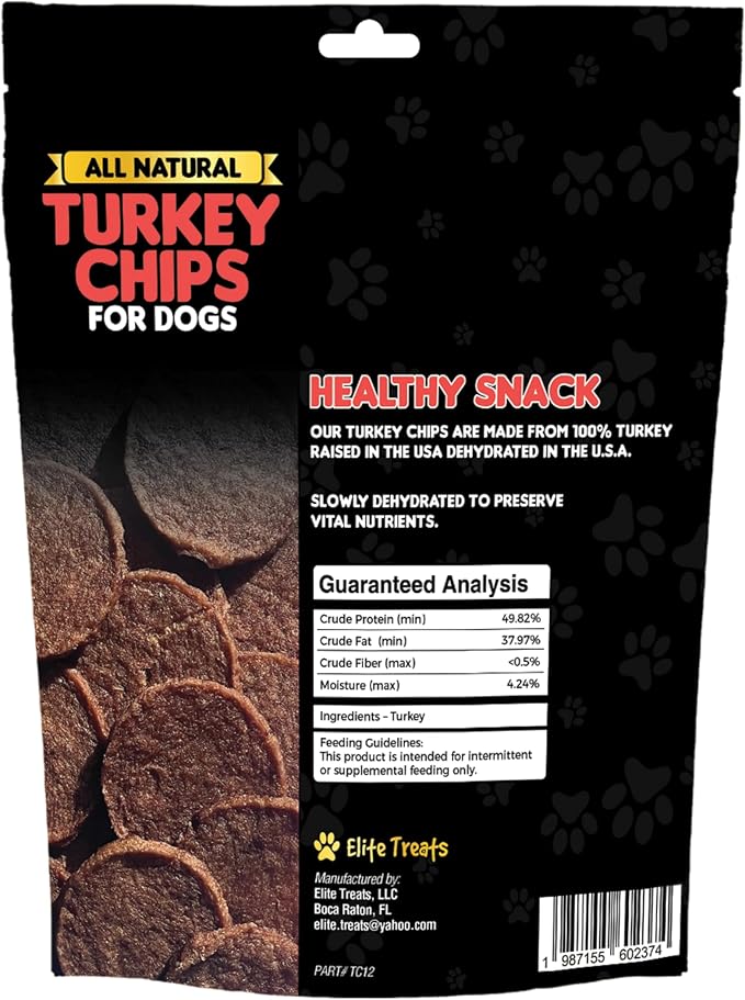 Turkey Dog Treats All Natural, Dehydrated Single Ingredient Dog Treat, Made in USA Doggie Turkey Chips for Small to Large Dogs, 12oz