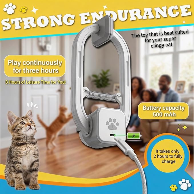 Interactive Cat Toy, Rechargeable Electric Cat Teaser, Hanging Door cat Toy, 2 Motion Modes (360° Spin & Irregular Jumping), Smart Auto Cat Toy for Exercise & Fun, Grey