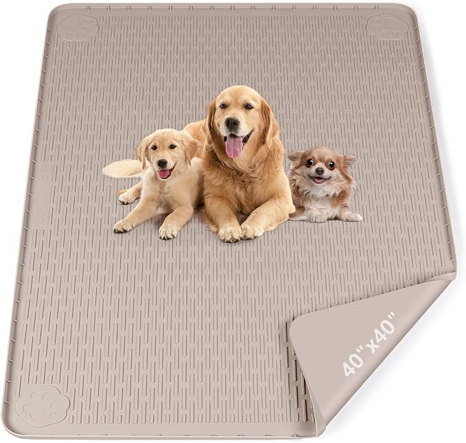 Pee Pads for Dogs, 40" x 40" Extra Large Reusable Silicone Mat, Washable Puppy Training Pads for Potty Training, Non-Slip, Leak-Proof, Indoor Floor Protection (Khaki)