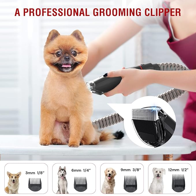 DOGCARE Pet Clipper Grooming Kit and Vacuum Suction 99% Pet Hair, Professional Grooming Clippers for Dog