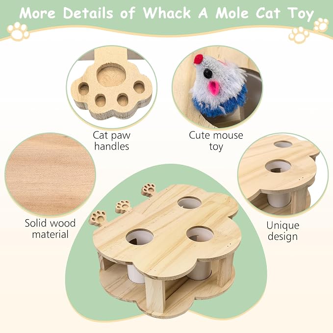 kathson Whack A Mole Cat Toy, Wooden Enrichment for Indoor Cat, Interactive Kitten Puzzle Toy for All Ages Cats Intelligence Training and Exercise (Cloud-Shaped)