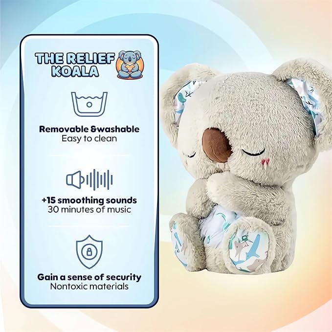 The Relief Koala Sleeping Plush Breathing, Koala Breathing Stuffed Animal Evoraco Soothing Evora Anxiety Relief Koalas Calm Sleeping Buddy Mush Plush with Heartbeat (1PC)