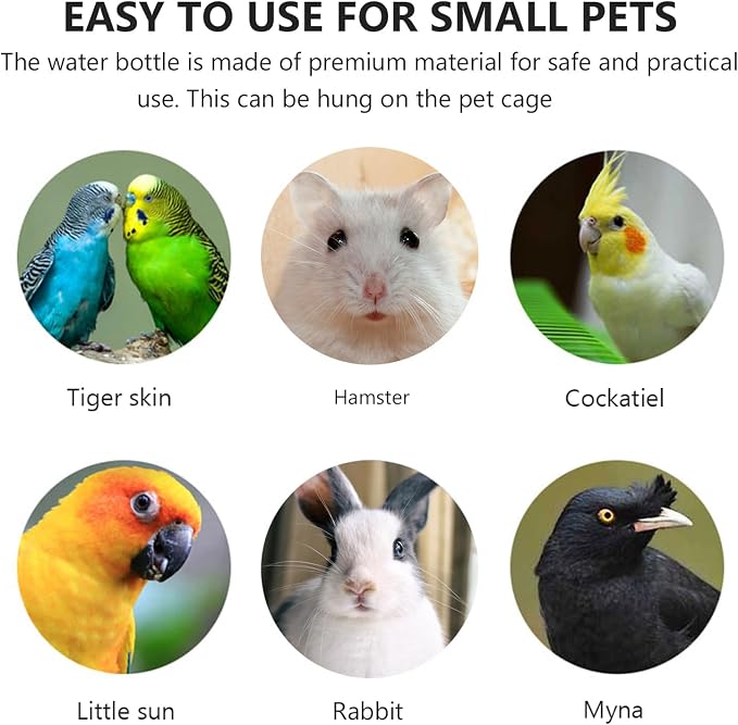 POPETPOP Rabbit Water Bottle 9.05X2.16X2.04In Hanging No-Drip Pet Drinking Fountain with Hooks and Springs Leak-Proof Odorless Design for Hamsters Guinea Pigs Small Animals