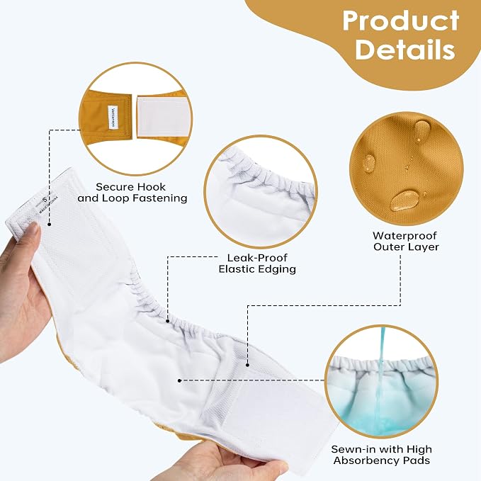 5 Pack Dog Diapers Male Reusable Belly Bands Washable for Large Male Dogs, High Absorbency for Puppy & Doggy, Size XXL