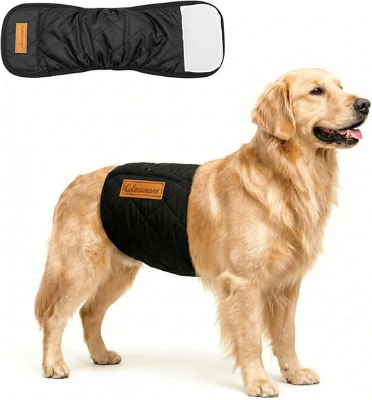 Washable Reusable Dog Diaper, Belly Bands for Male Dogs, Quilted Ultra-Absorbent Leak-Proof Wraps for Training & Incontinence(Black-XL)