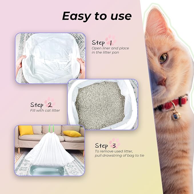 Cat Litter Box Liners, 20 Count - 41" x 19" Large Extra Durable Litter Pan Bags with Drawstring - Heavy Duty Liner Bags for Pet Litter Tray (Unscented)