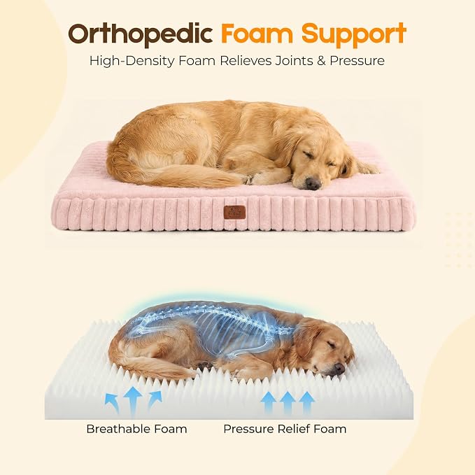 Orthopedic Dog Bed for XXL Jumbo Dog, Waterproof Pet Crate Bed with Removable Washable Cover, Non-Slip Bottom, Egg-Crate Foam Support
