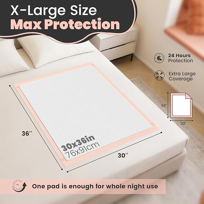 MKISS Bed Pads with Adhesive Strip 30"x36", 100 Count, Thick Absorbent Incontinence Adults Underpads Disposable, Leakproof Pee Pads, Extra Large Pet Training Pads