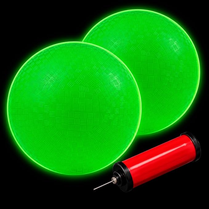 Hiboom Glow in The Dark Kickballs Dodgeballs, 8.5"/ 10"/ 6" Light up 4 Square Ball with Pump, No Battery Needed Playground Balls for Backyard School and Outdoor Night Activities