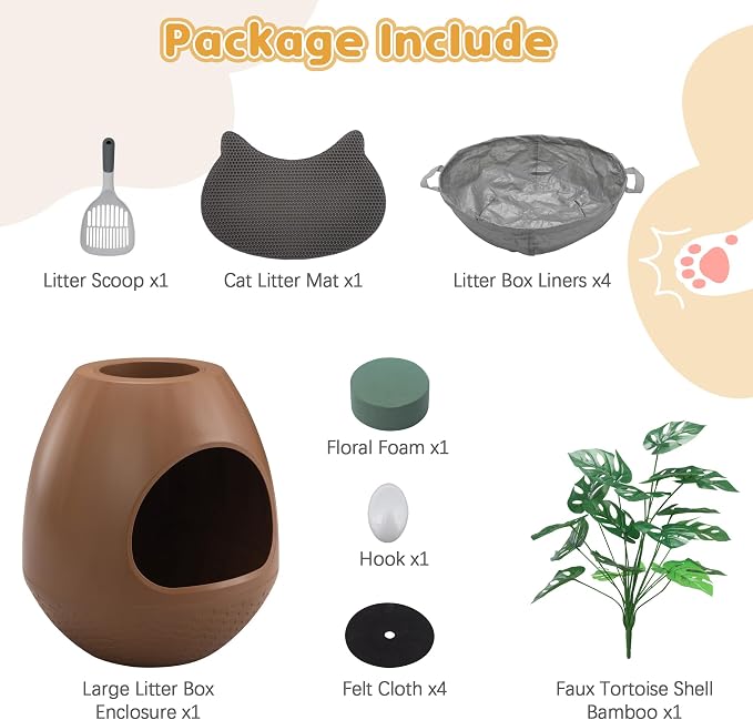 Eggloa6 Plant Litter Box Large Cat Hidden Litter Box with 4X Litter Box Liners, Cat Litter Mat, Artificial Plant Litter Box Enclosure Furniture Large DIY Litter Box Furniture for Cat Kitty Bunny