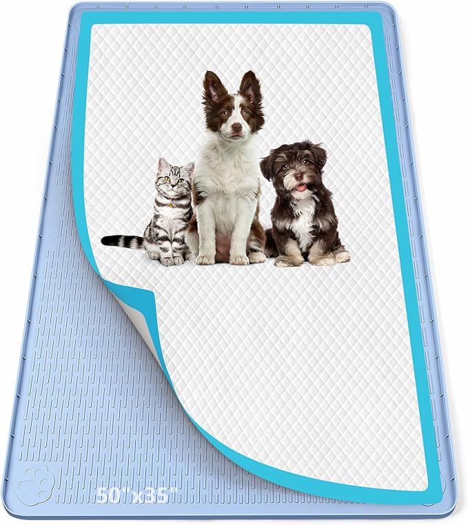 Pee Pad Holder for Dogs, 50" x 35" Silicone Pee Tray Mat Leak-Proof, High Edge, No Spill Pet Pad Holder for Puppy, Cat, Rabbit, Training Pads for Floor Protection, No Pee Pads (Blue)