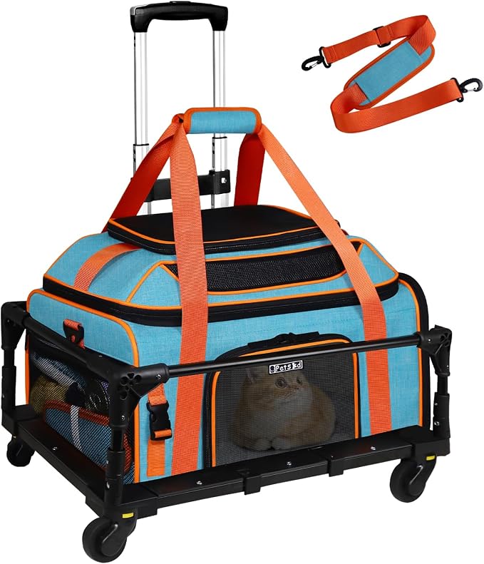 Petskd Top-Expandable Small Pet Carrier with Wheels (19" L x 13" W x 9" H), Southwest/Allegiant Airlines Approved, Rolling Pet Carrier for Small Dogs & Cats (Black)