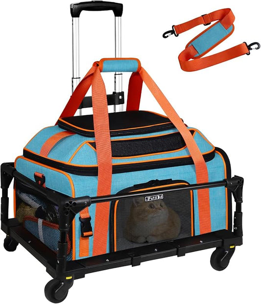 Petskd Top-Expandable Small Pet Carrier with Wheels (19" L x 13" W x 9" H), Southwest/Allegiant Airlines Approved, Rolling Pet Carrier for Small Dogs & Cats (Black)