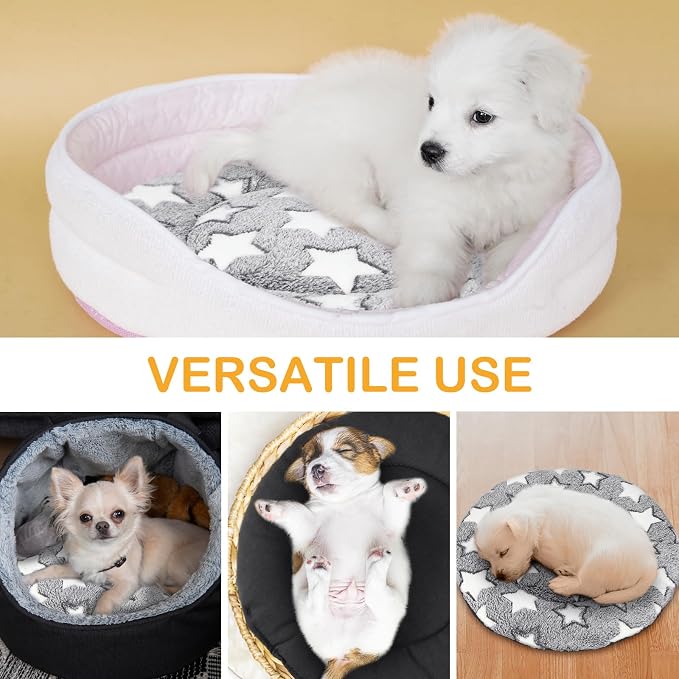 VitalCozy 4 Pcs Dog Crate Pads, Ultra Soft Warm Washable Anti-Slip Kennel Bed Mat for Pets, Reversible, Replaceable, Cage Liner for Small Medium Large Dogs and Cats(Dia 16 Inch,Star,Gray)