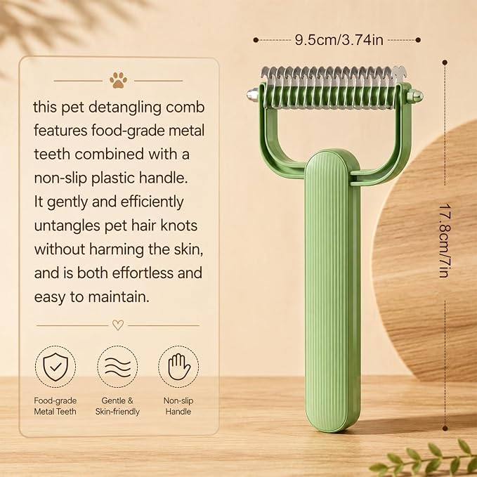 Double Sided Dematting Comb For Dogs And Cats, Undercoat Rake For Shedding, Detangling And Dematting Long, Matted Fur On Cats And Dogs (Gray)