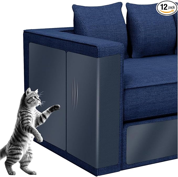 Cat Scratch Furniture Protector for Couch, 12 Pack Clear Couch Protector from Cat Claws, Self Adhesive Anti Scratch Furniture Protectors for Cats, Transparent Couch Corner Protectors, No Residue