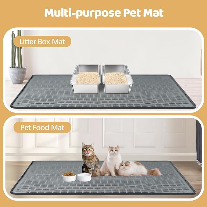 Cat Litter Mat, XL Extra Large 40" x 40" Silicone Mat Litter Trapping Mat for Scatter Control, Soft on Kitty Paws, Easy to Clean (Dark Grey)