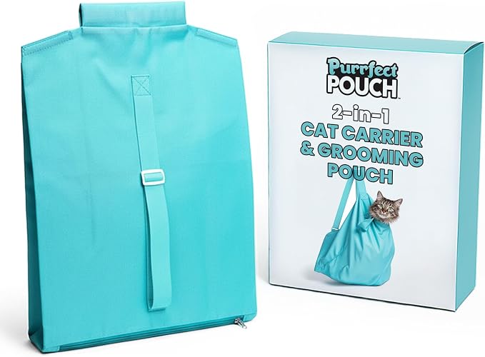 PurrFect Pouch The Original AS SEEN ON TV. The Comfy Cat Carrier Sling & Grooming Sack in One (Set of 2) Washable and Folds (Leopard)