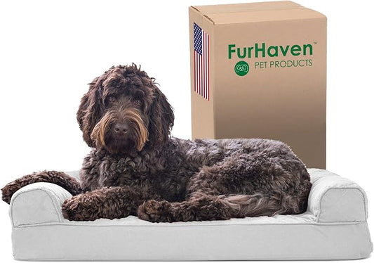 Furhaven Memory Foam Dog Bed for Medium/Small Dogs w/ Removable Bolsters & Washable Cover, For Dogs Up to 35 lbs - Quilted Sofa - Silver Gray, Medium
