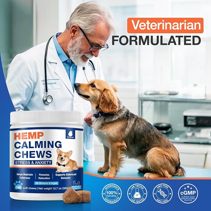 Calming Chews for Dogs - Advanced Неmр Dog Calming Chews- Anxiеty Rеlief Treats for Composure, Separation, Barking, Thunderstorms, Stress Rеlief - Hiр and Jоint Supplement -180 Soft Treats