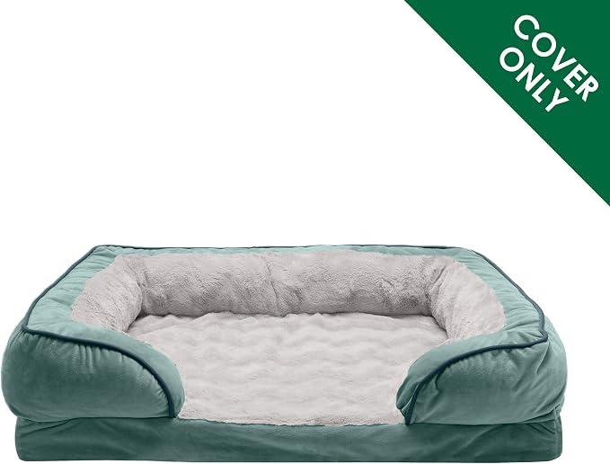 Furhaven Replacement Dog Bed Cover Perfect Comfort Plush & Velvet Waves Sofa-Style, Machine Washable - Celadon Green, Medium