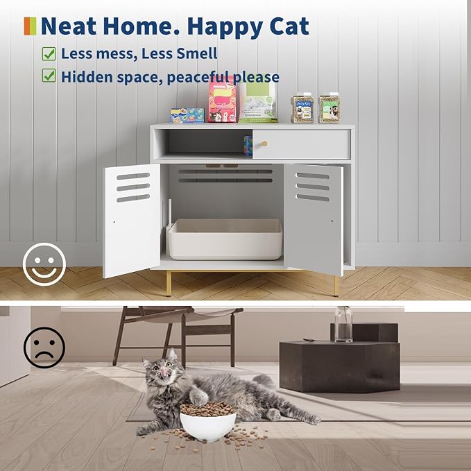 Garvee Cat Litter Box Furniture Easy-Clean Hidden Cats Litter Box Enclosed Cat Box Cabinet Enclosure Furniture with Side Entry for Indoor Living Room Bedroom