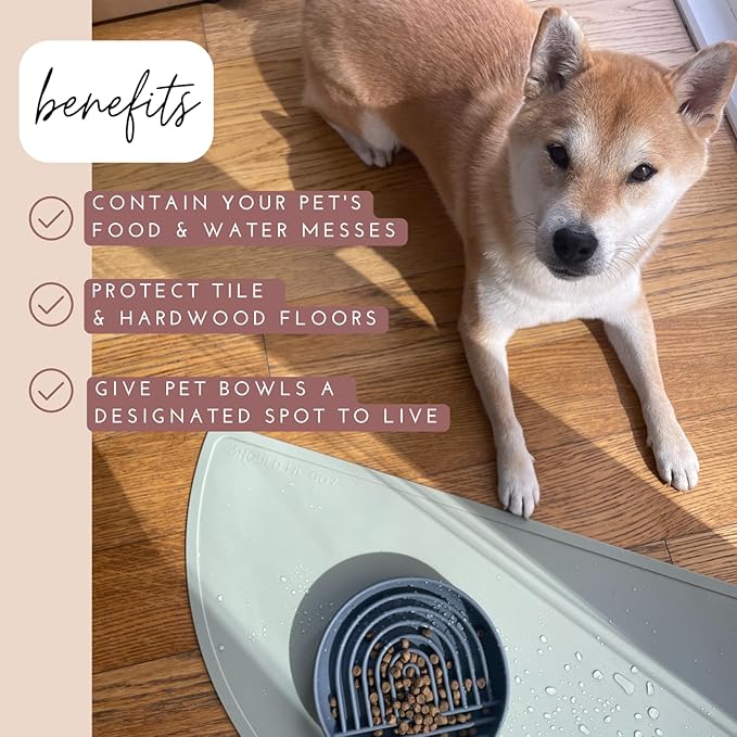 Should We Go? Waterproof Silicone Dog Food Mat – Large Size Non-Slip Pet Bowl Mat, Raised Edge Design, Easy-to-Clean Pet Food Placemat for Dog & Cat Bowls, 28" Across x 14" Deep - Honey