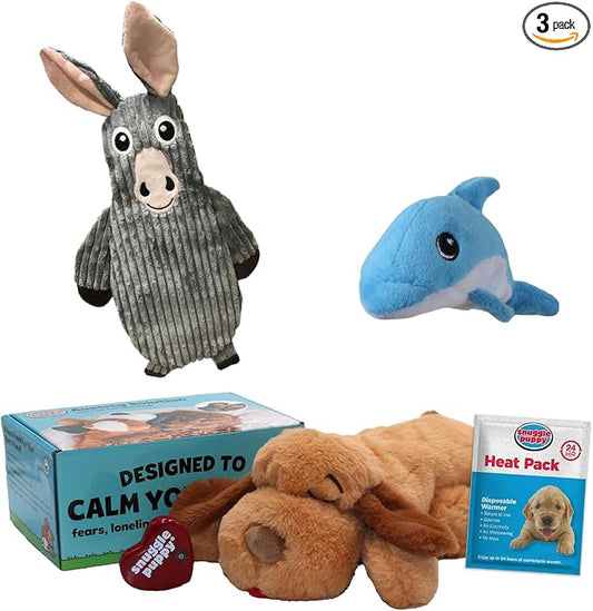 Snuggle Puppy Original, Dog Toy with Calming Heartbeat, Soothing Plush Companion Reduces Pet Anxiety, Includes Heat Pack & Batteries + 2 Tender-Tuff Dog Toys, Squeaker & Crinkle Toy