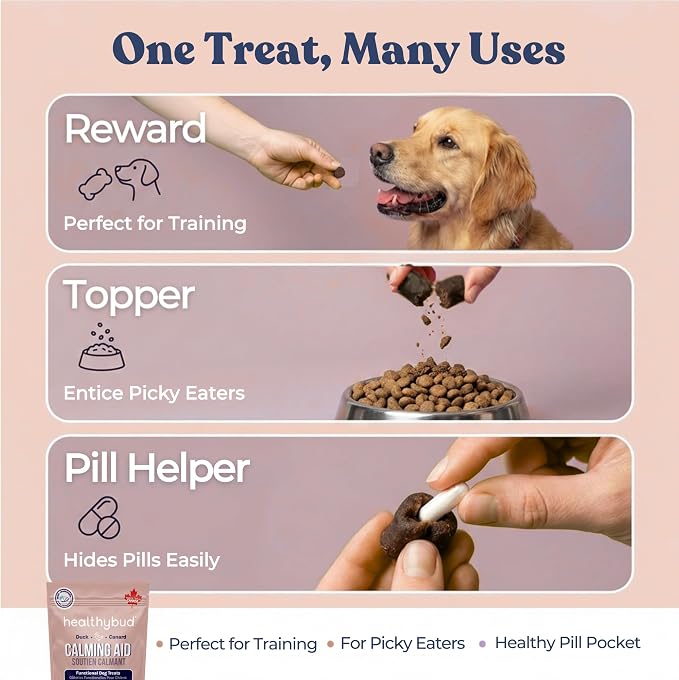 healthybud Calming Aid, Natural Duck Dog Treats & Toppers for Stress Relief - Dog Separation Anxiety, Stress Reduction - Support Calm, Immunity Health (4.6oz per Pack 2-Pack)
